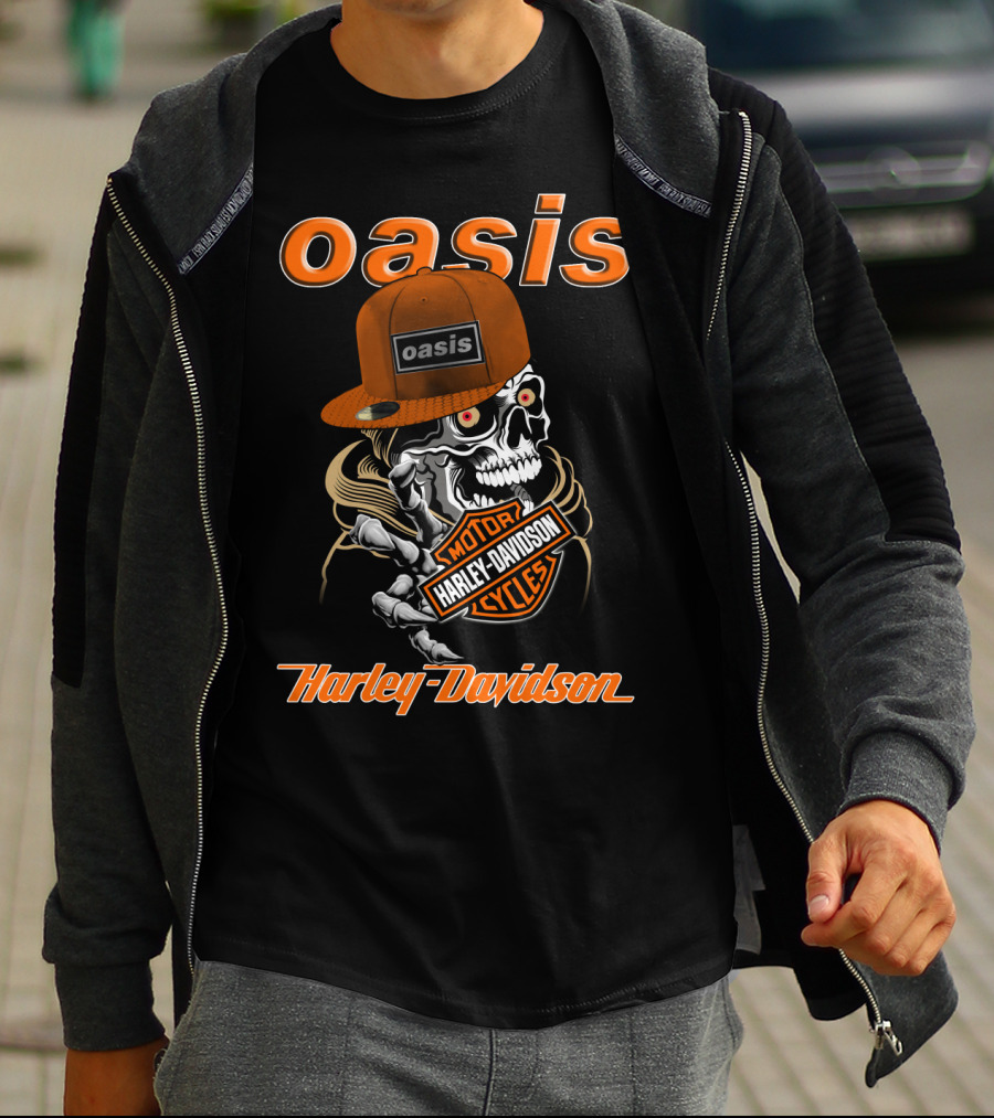 Oasis Skull Harley Davidson Motorcycles T-Shirt