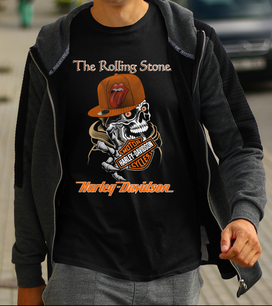 The Rolling Stones Skull Harley Davidson Motorcycles T-Shirt