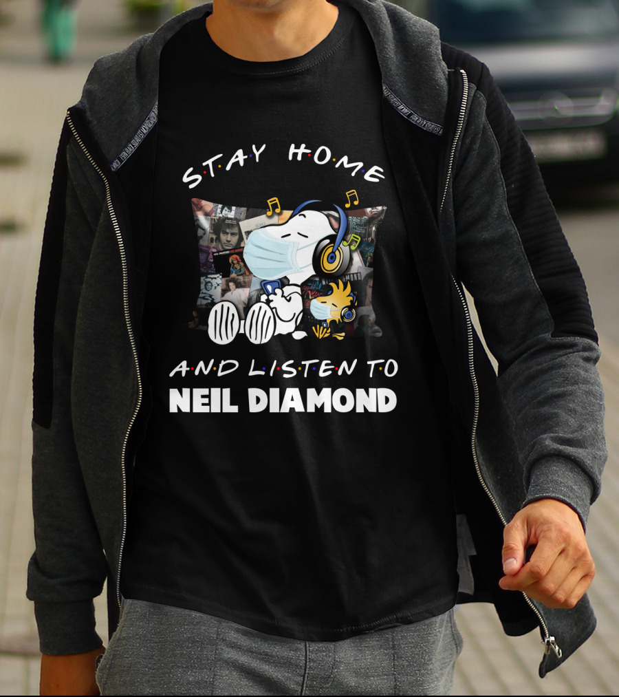 Stay Home And Listen To Neil Diamond With Snoopy Masked And Headphones T-Shirt