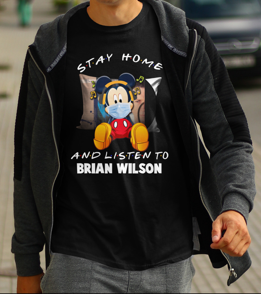 Stay Home And Listen To Brian Wilson Mickey Mouse Mask Music T-Shirt