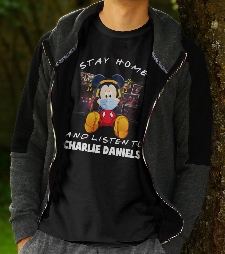 Stay Home And Listen To Charlie Daniels Mickey Mouse Mask And Headphones T-Shirt