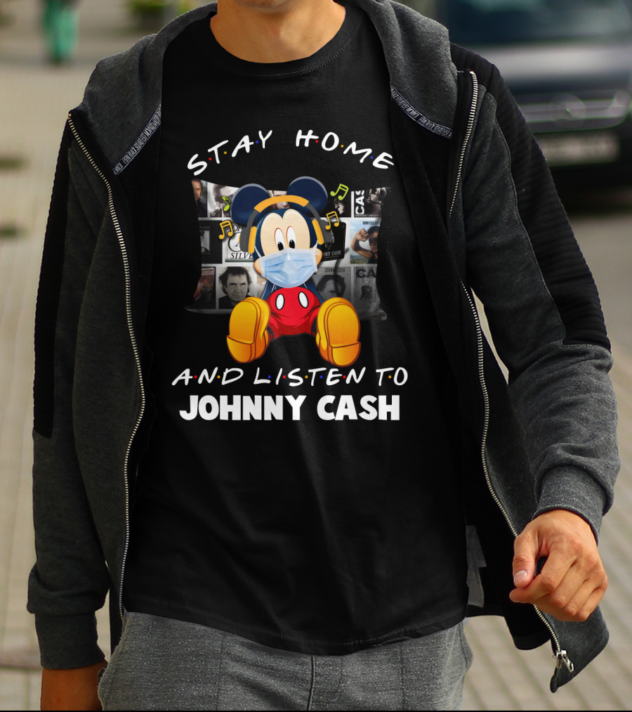 Stay Home And Listen To Johnny Cash With Masked Mickey Mouse T-Shirt
