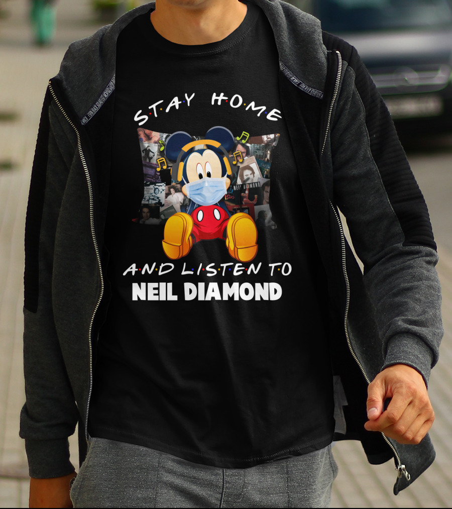 Stay Home And Listen To Neil Diamond Mickey Mouse Mask Headphones T-Shirt