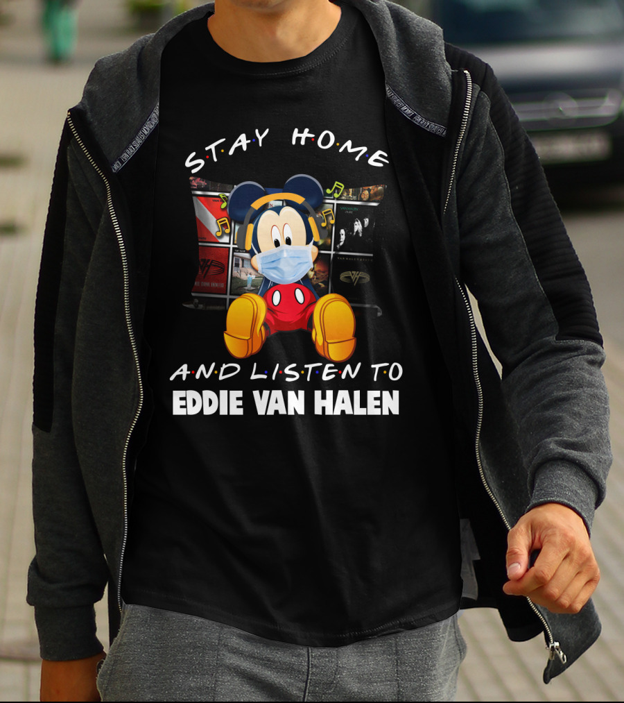 Stay Home And Listen To Eddie Van Halen Mickey Mouse Mask Music Notes T-Shirt