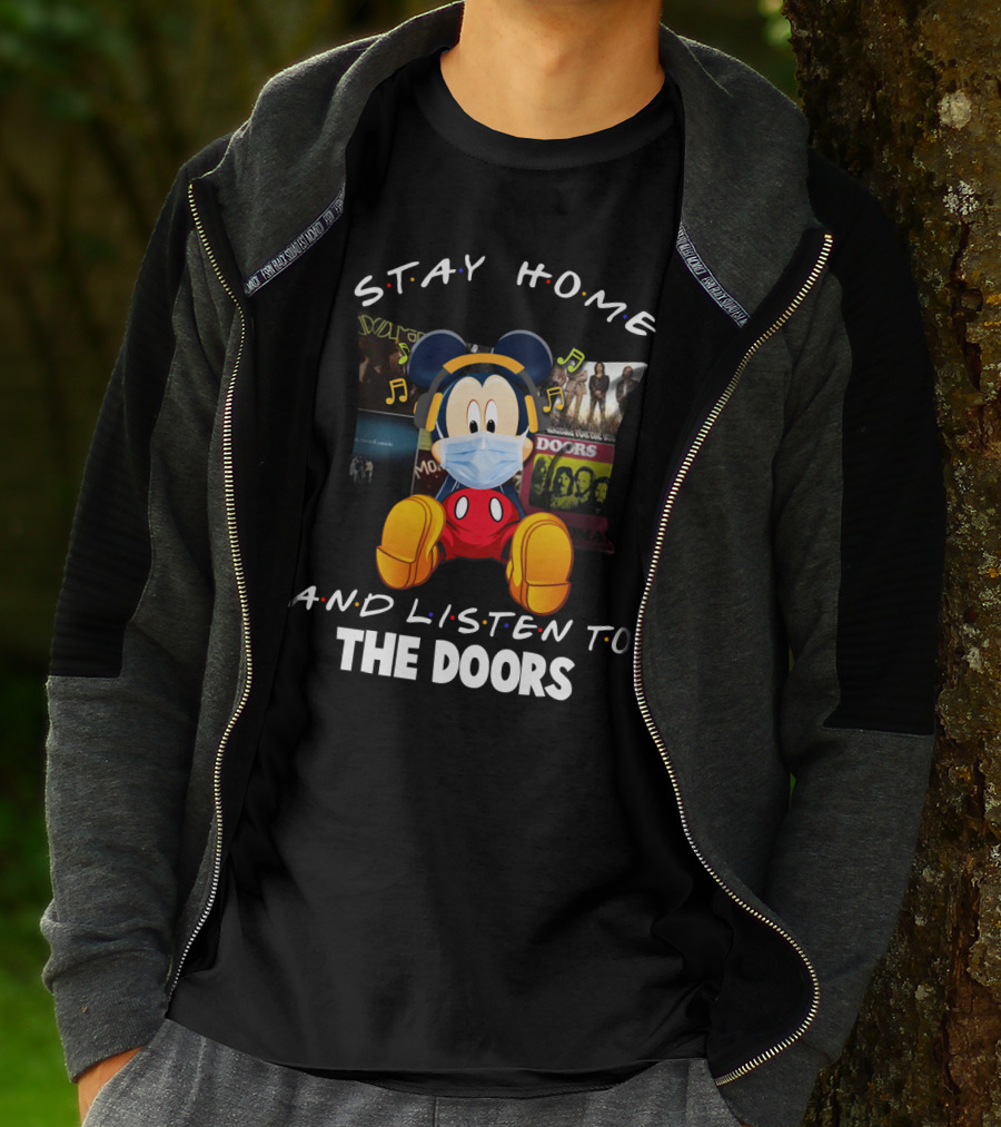 Stay Home And Listen To The Doors Mickey Masked Headphones T-Shirt
