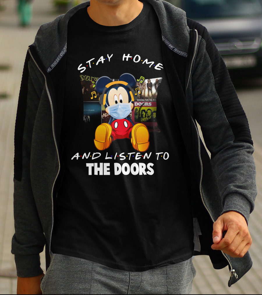 Stay Home And Listen To The Doors Mickey Masked Headphones T-Shirt