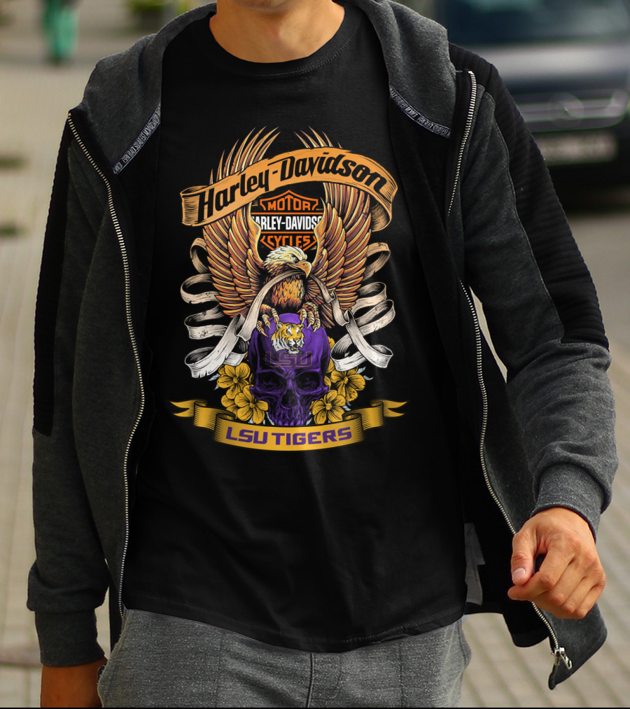Harley Davidson Lsu Tigers Eagle Skull T-Shirt