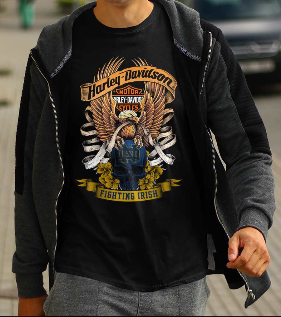 Harley Davidson Eagle Notre Dame Fighting Irish Skull 49Hd T-Shirt