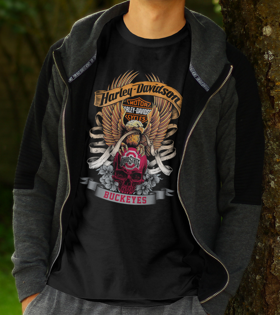 Harley Davidson Ohio State Buckeyes Motorcycles Skull Eagle Buckeyes T-Shirt