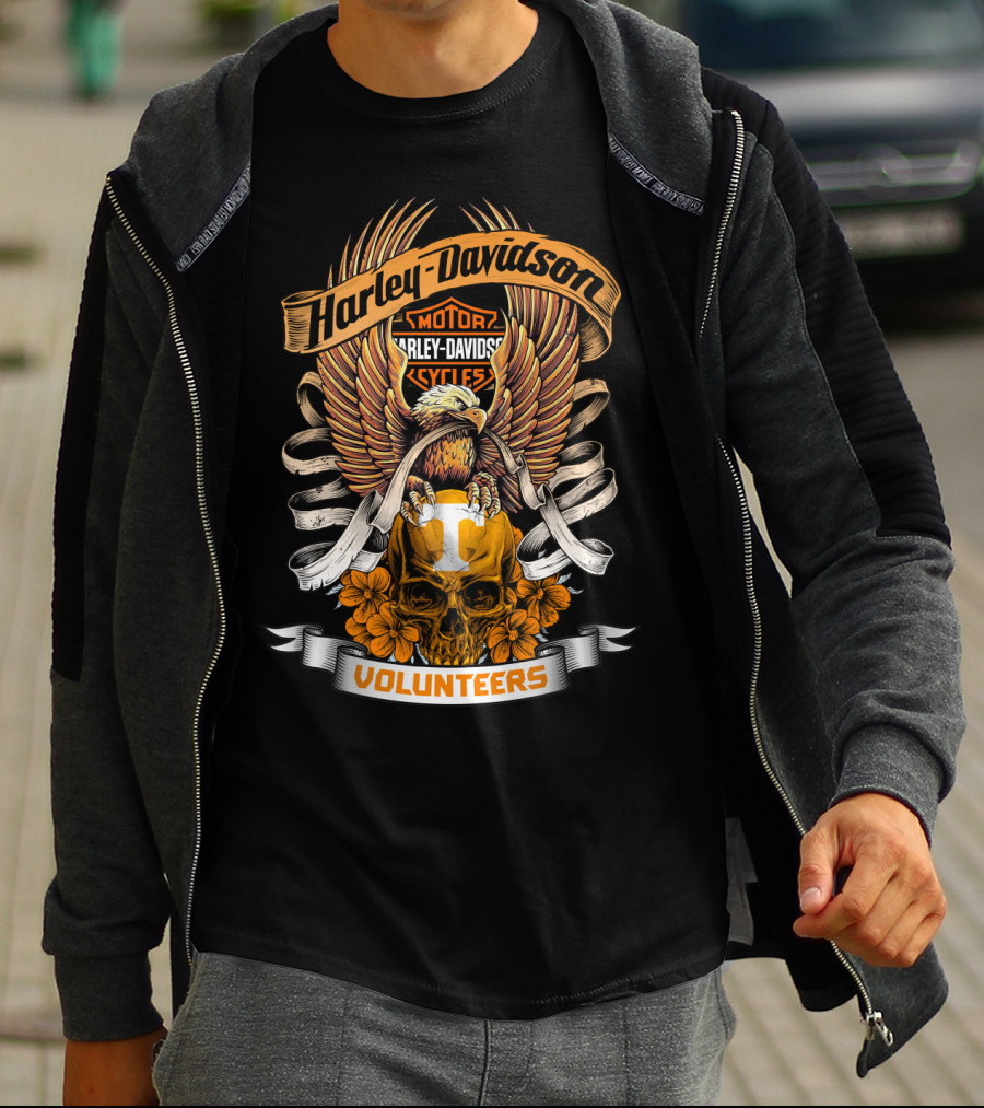 Harley Davidson Motorcycles Tennessee Volunteers Skull Eagle Wings T-Shirt