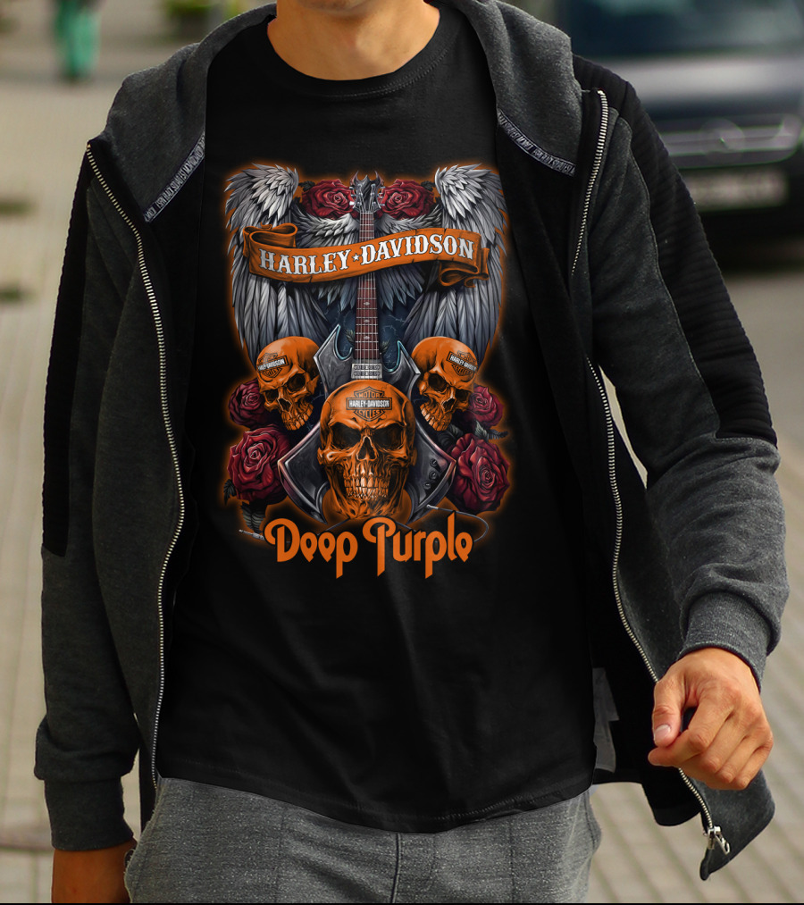 Harley Davidson Deep Purple Skulls And Wings 47Hd T-Shirt