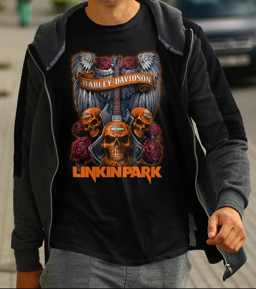 Linkin Park Harley Davidson Skulls Guitar Wings Roses 47Hd T-Shirt