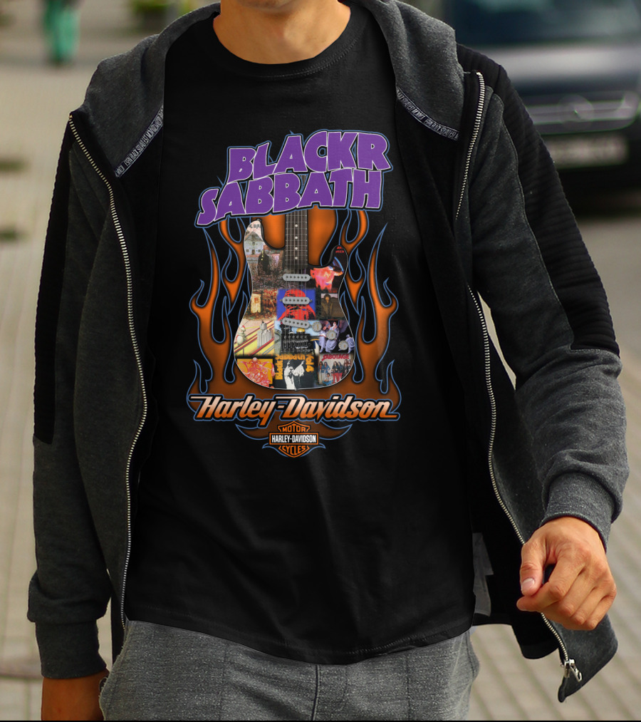 Black Sabbath Harley Davidson Guitar Flames T-Shirt