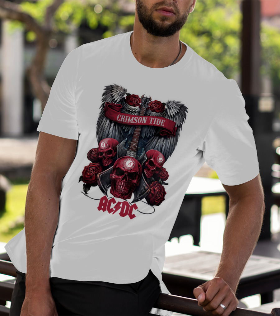 Crimson Tide ACDC Skulls And Roses Guitar T-Shirt