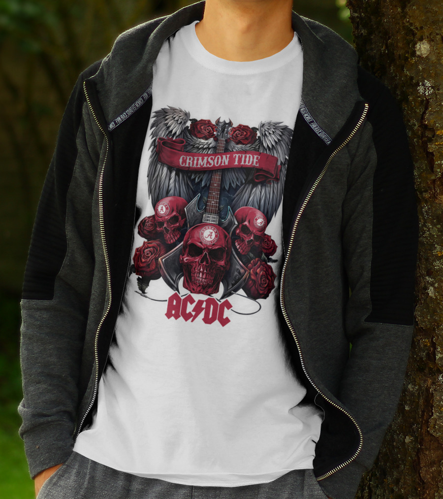 Crimson Tide ACDC Skulls And Roses Guitar T-Shirt