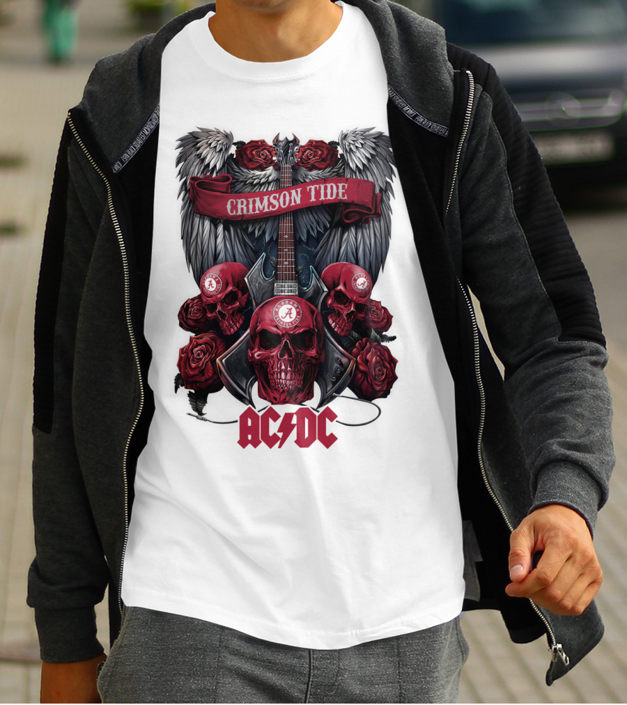 Crimson Tide ACDC Skulls And Roses Guitar T-Shirt