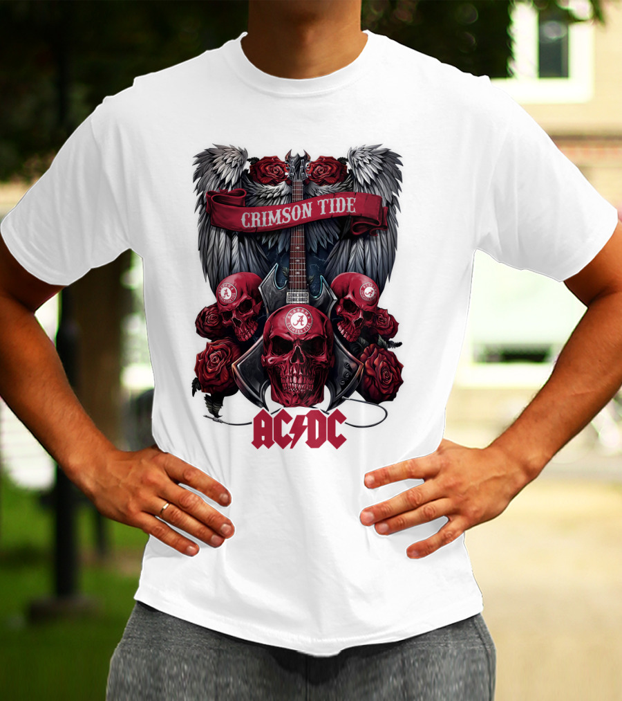 Crimson Tide ACDC Skulls And Roses Guitar T-Shirt