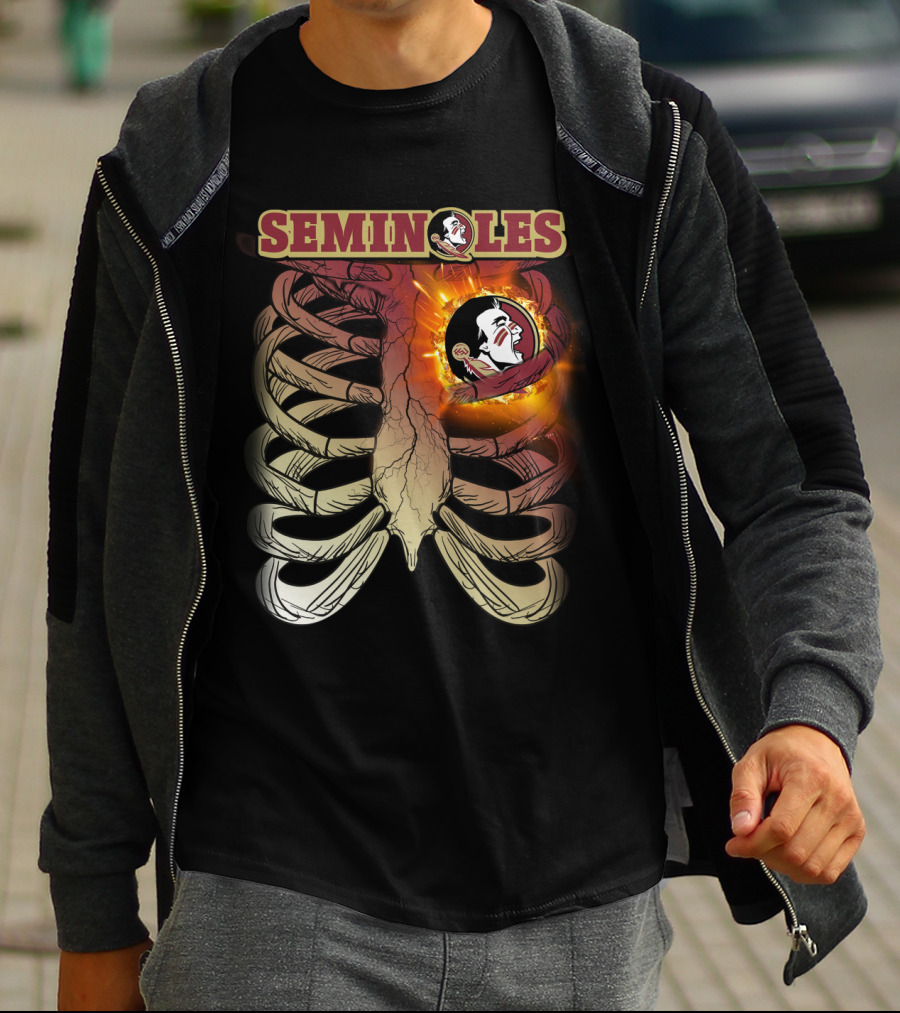 Florida State Seminoles Logo With Fiery Ribcage T-Shirt