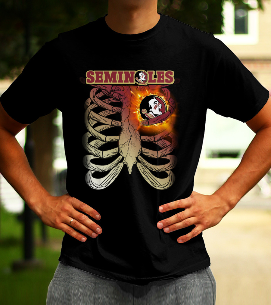 Florida State Seminoles Logo With Fiery Ribcage T-Shirt