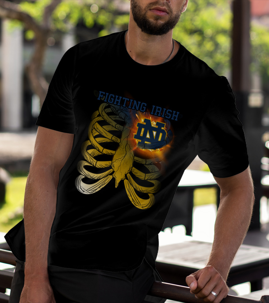Fighting Irish Notre Dame ND Logo With Fiery Rib Cage T-Shirt