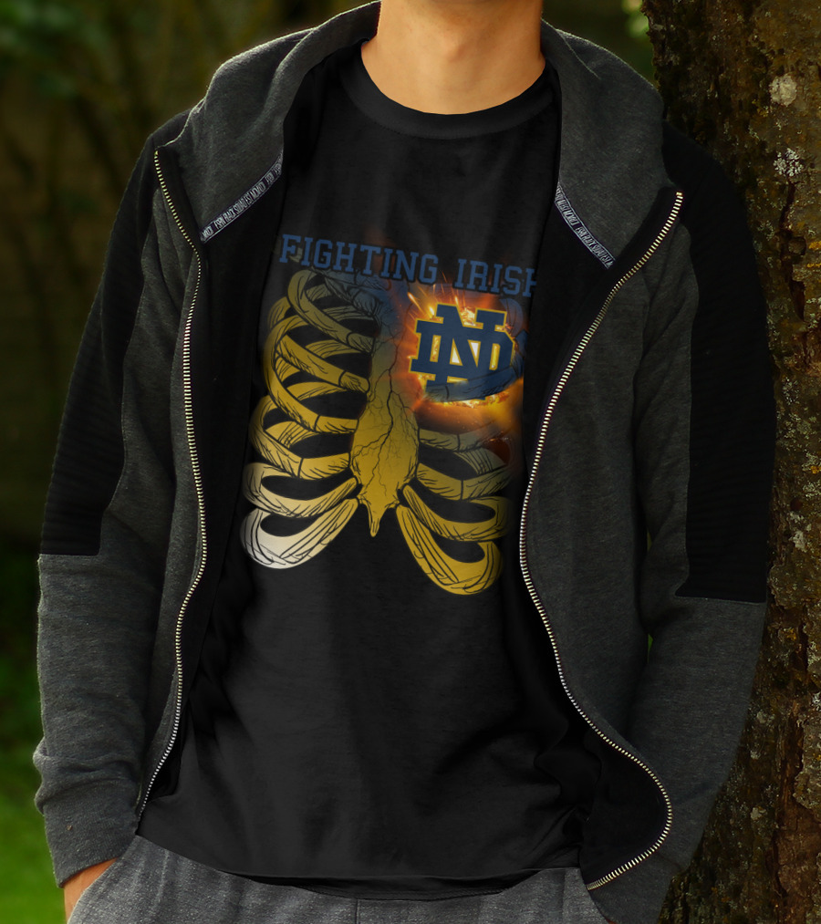 Fighting Irish Notre Dame ND Logo With Fiery Rib Cage T-Shirt