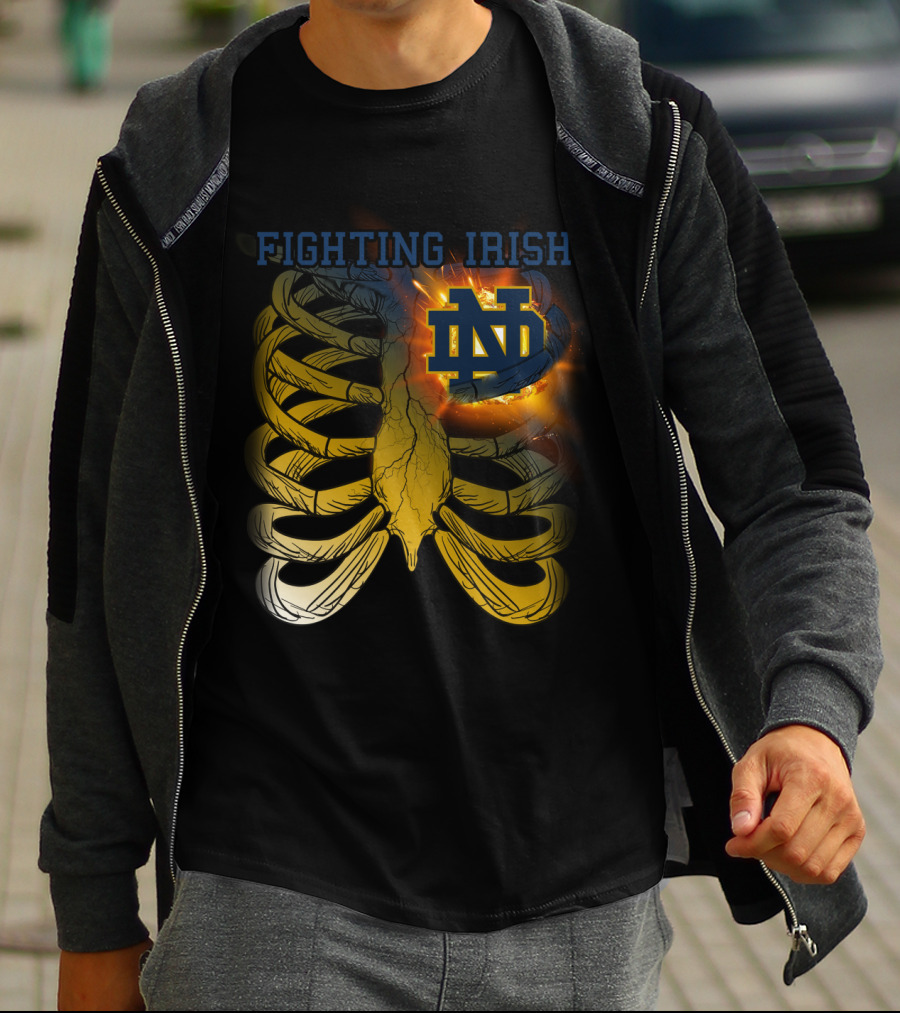 Fighting Irish Notre Dame ND Logo With Fiery Rib Cage T-Shirt
