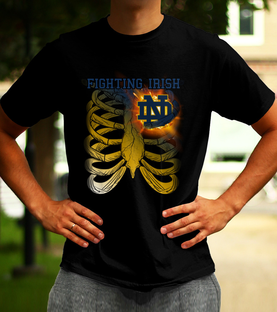 Fighting Irish Notre Dame ND Logo With Fiery Rib Cage T-Shirt