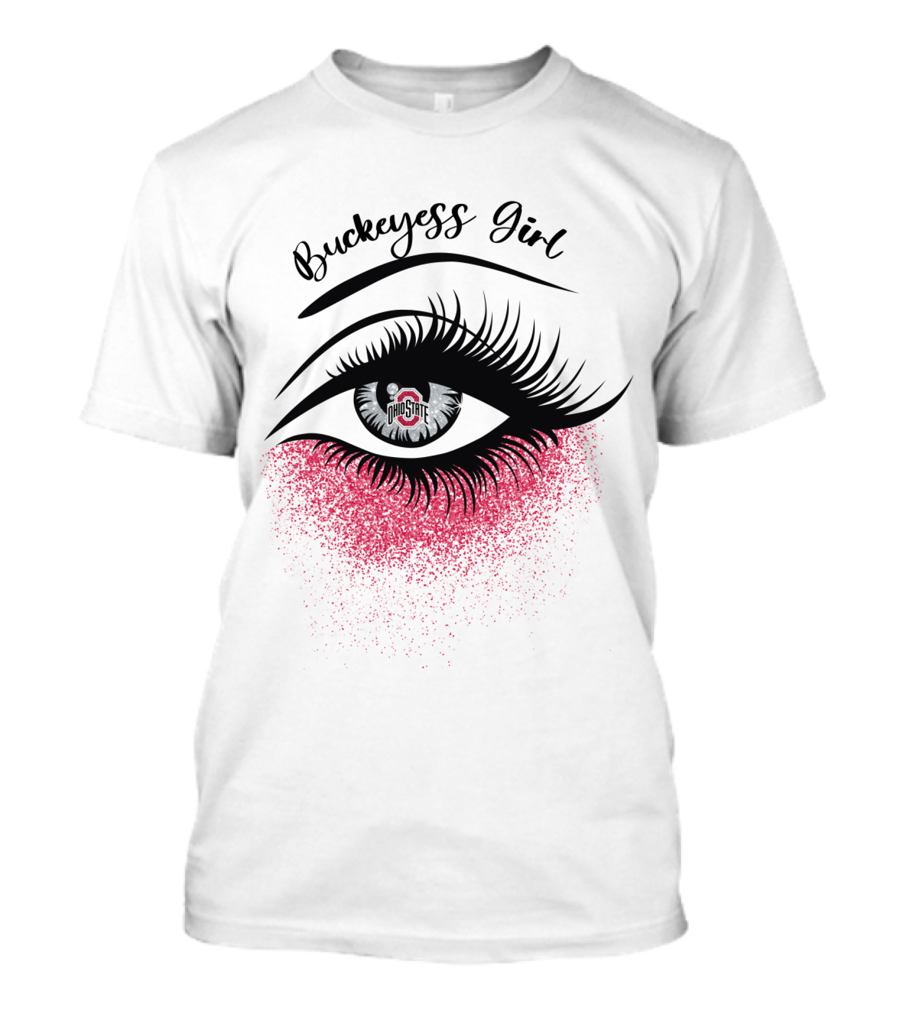 Buckeyess Girl Ohio State Eye Logo And Pink Glitter T-Shirt