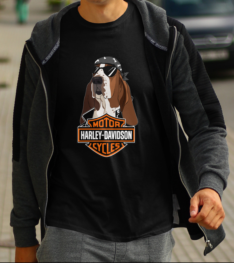 Harley Davidson Basset Hound Motor Cycles T-Shirt