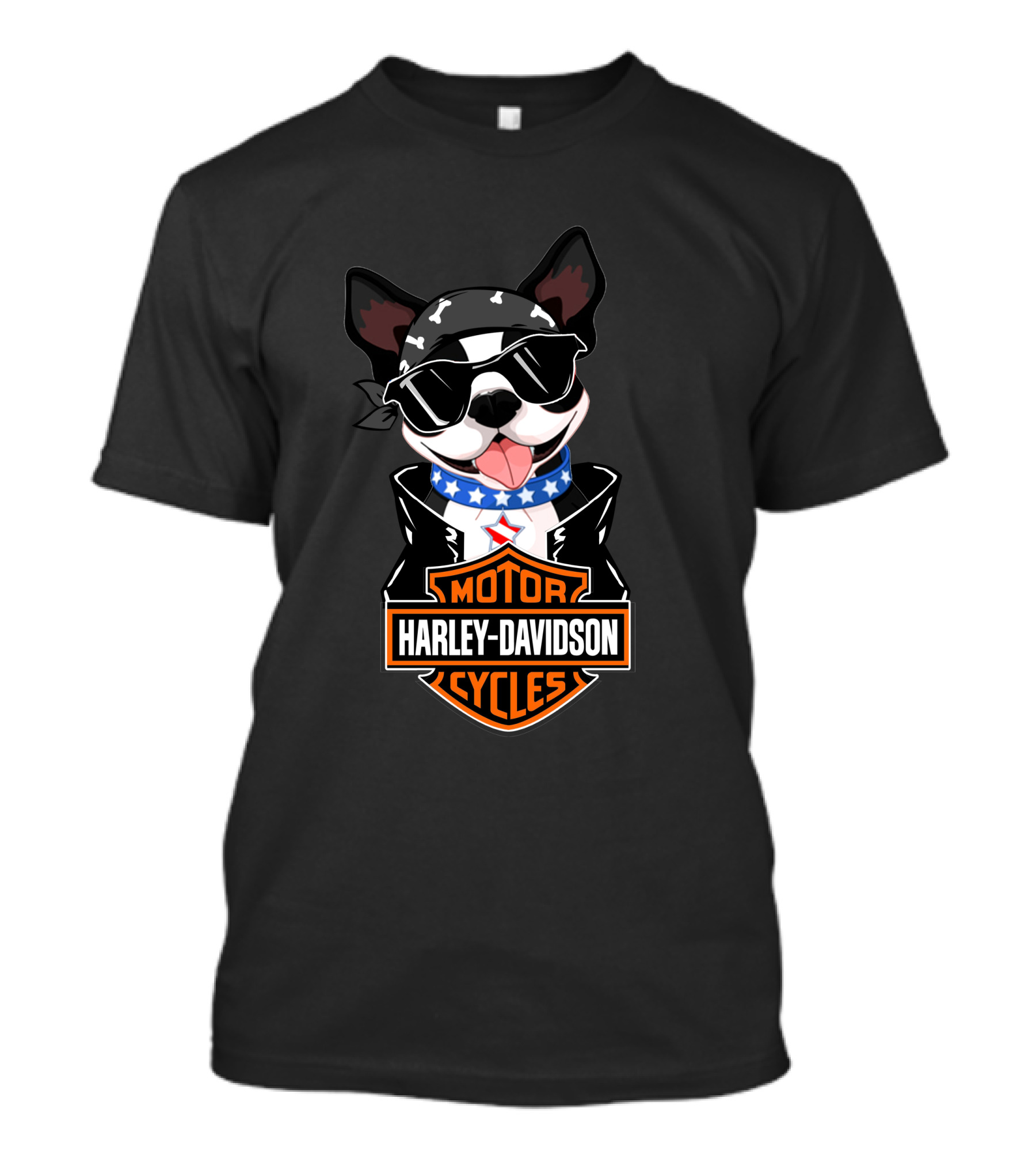 Harley Davidson Boston Terrier Motorcycle American Flag Scarf T-Shirt