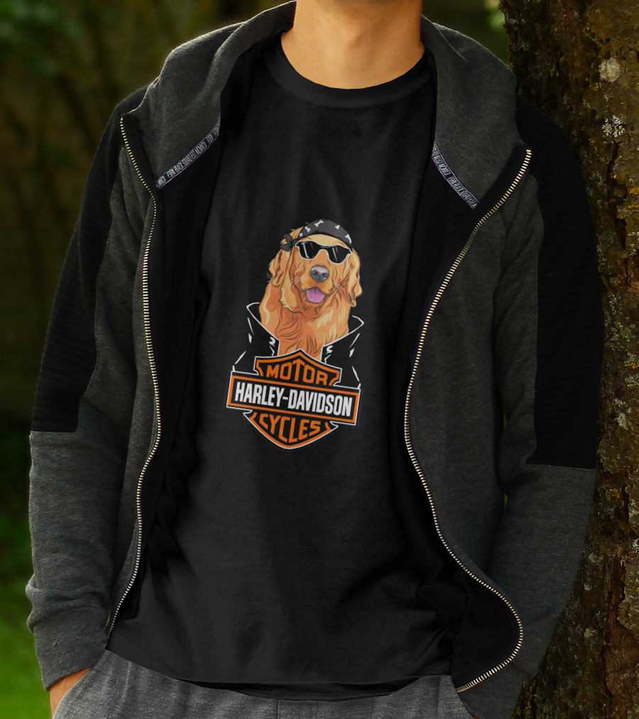 Golden Retriever Harley Davidson Motorcycle Logo T-Shirt
