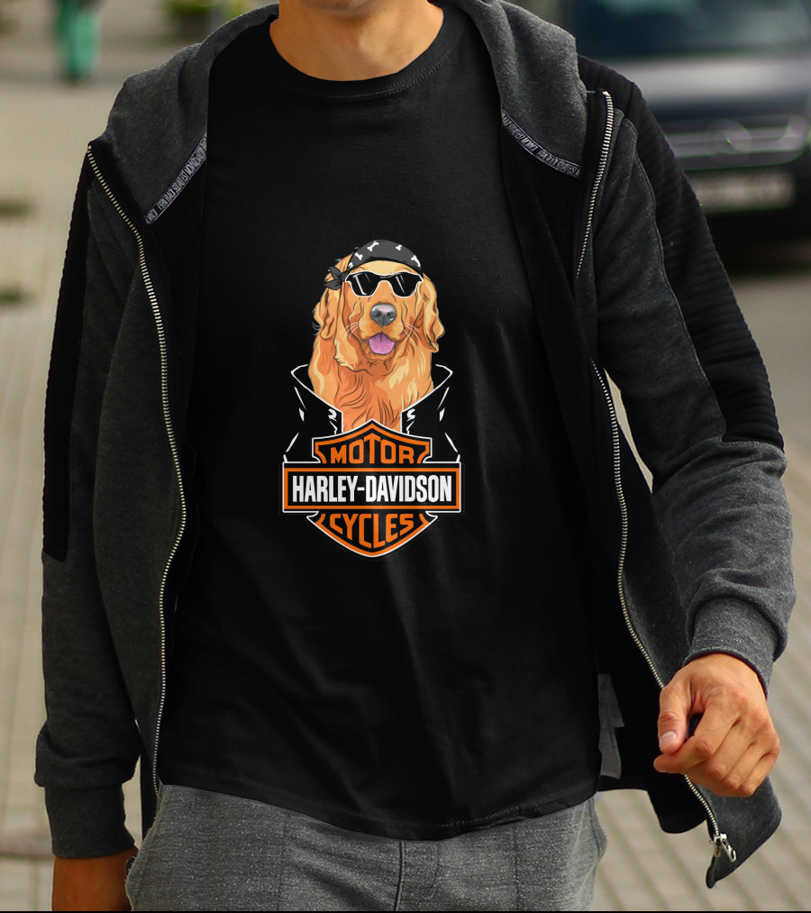 Golden Retriever Harley Davidson Motorcycle Logo T-Shirt