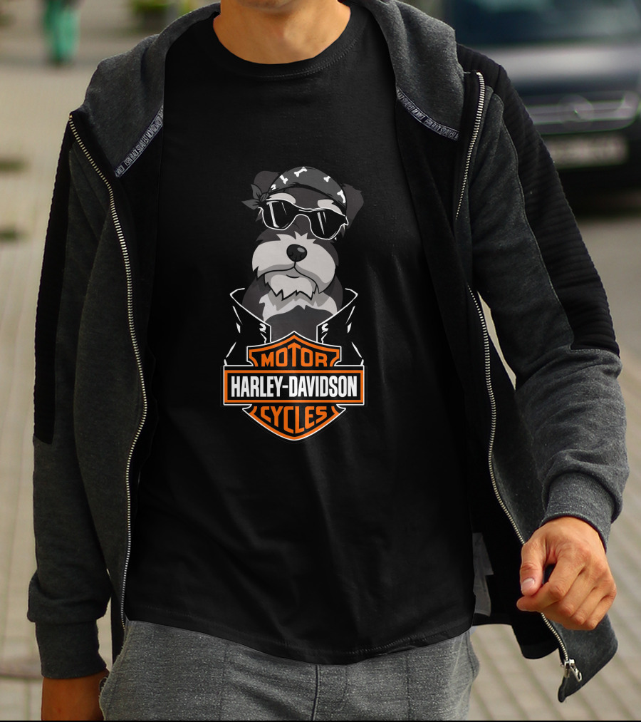 Miniature Schnauzer Biker Harley Davidson Motor Cycles T-Shirt