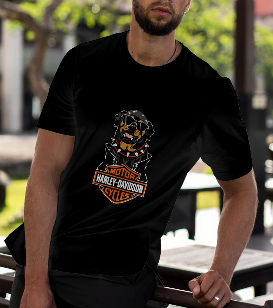 Harley Davidson Motorcycles Rottweiler Riding Biker Style T-Shirt