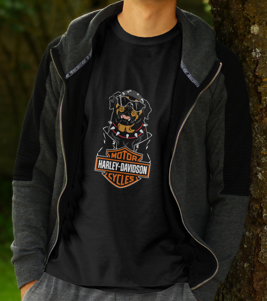 Harley Davidson Motorcycles Rottweiler Riding Biker Style T-Shirt