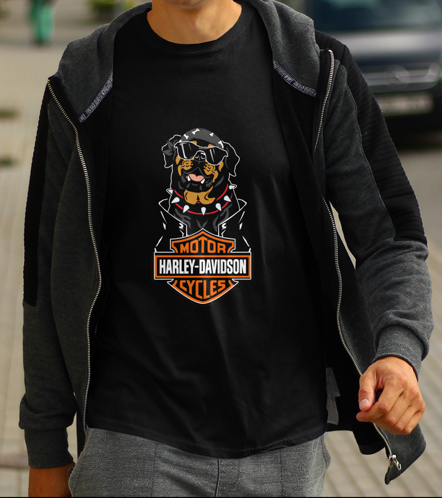 Harley Davidson Motorcycles Rottweiler Riding Biker Style T-Shirt