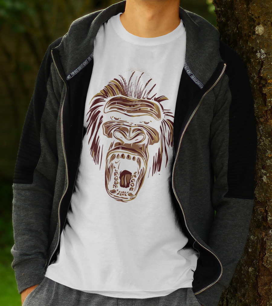 Oooppeww Roaring Gorilla Face T-Shirt