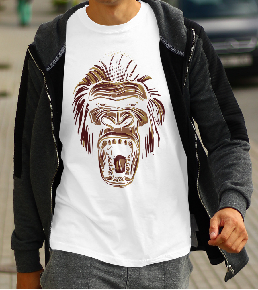 Oooppeww Roaring Gorilla Face T-Shirt
