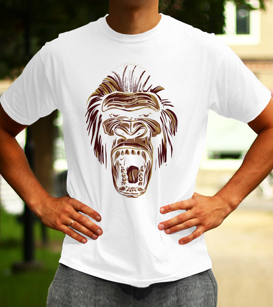 Oooppeww Roaring Gorilla Face T-Shirt