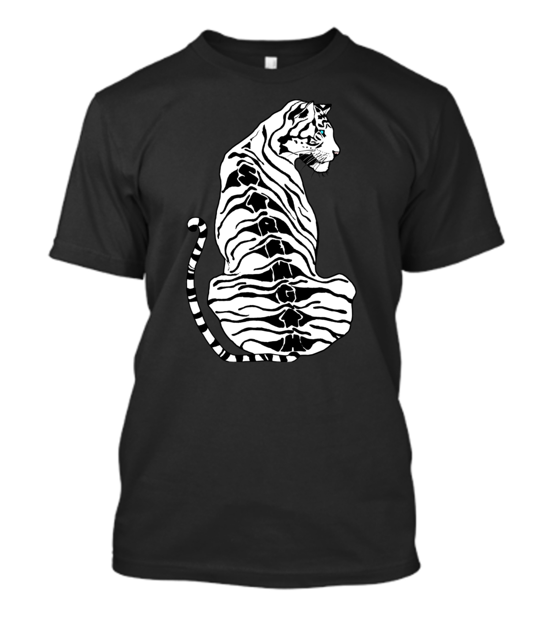 Stylized Tiger Art With Strength Text In Black And White Stripes T-Shirt