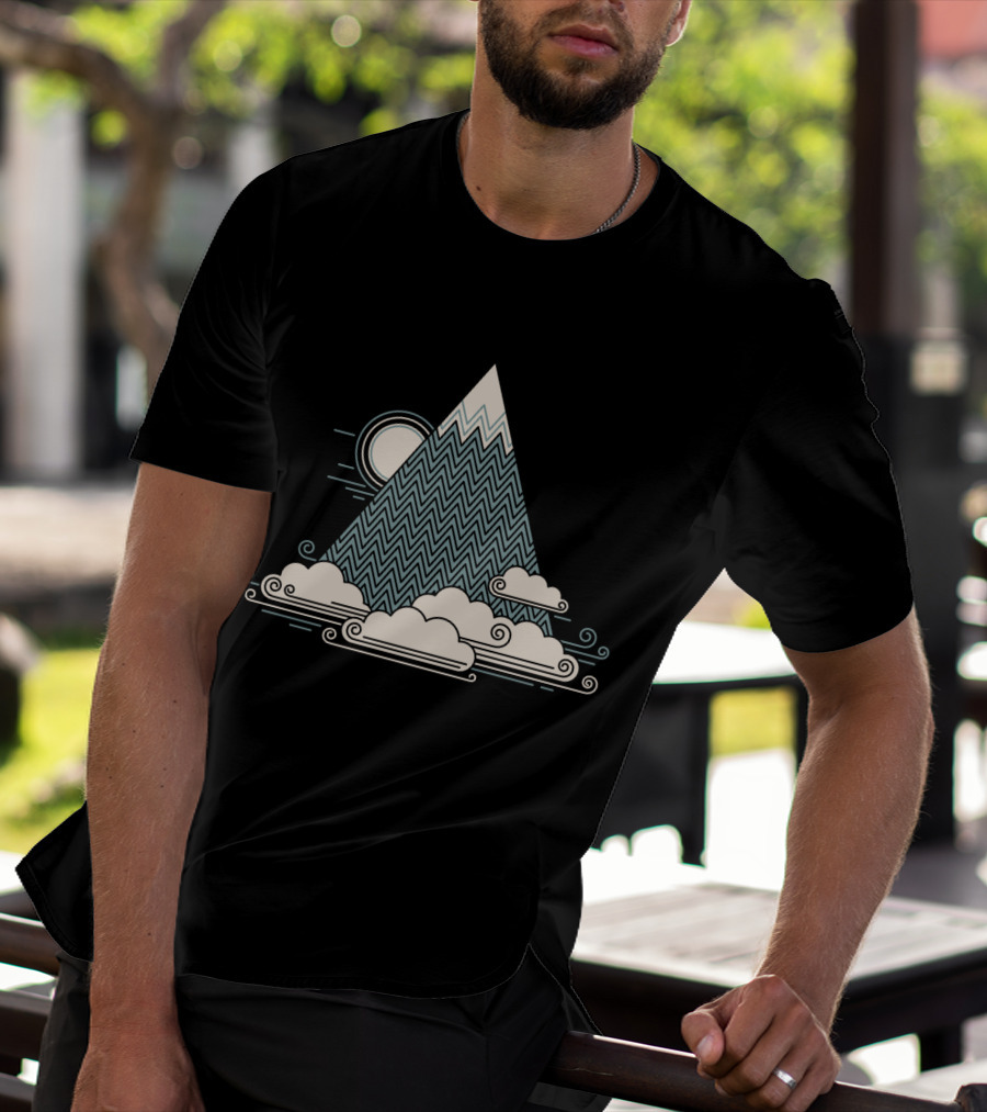 Geometric Cloud Mountain With Sun And Zigzag T-Shirt