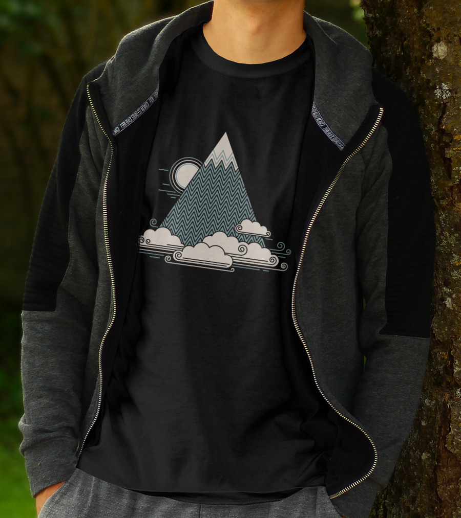 Geometric Cloud Mountain With Sun And Zigzag T-Shirt