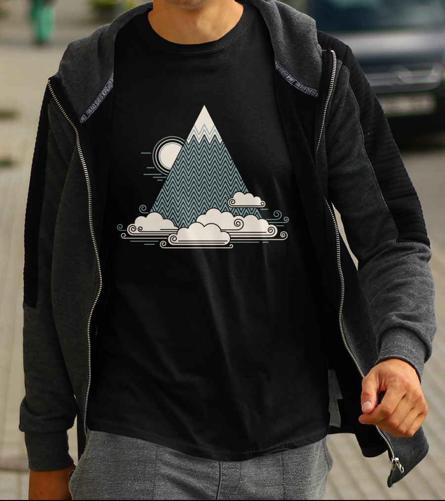 Geometric Cloud Mountain With Sun And Zigzag T-Shirt