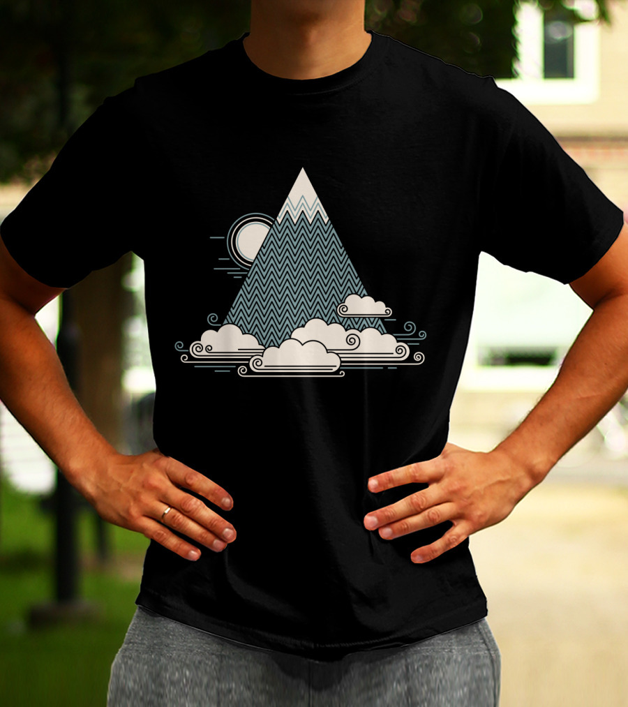 Geometric Cloud Mountain With Sun And Zigzag T-Shirt