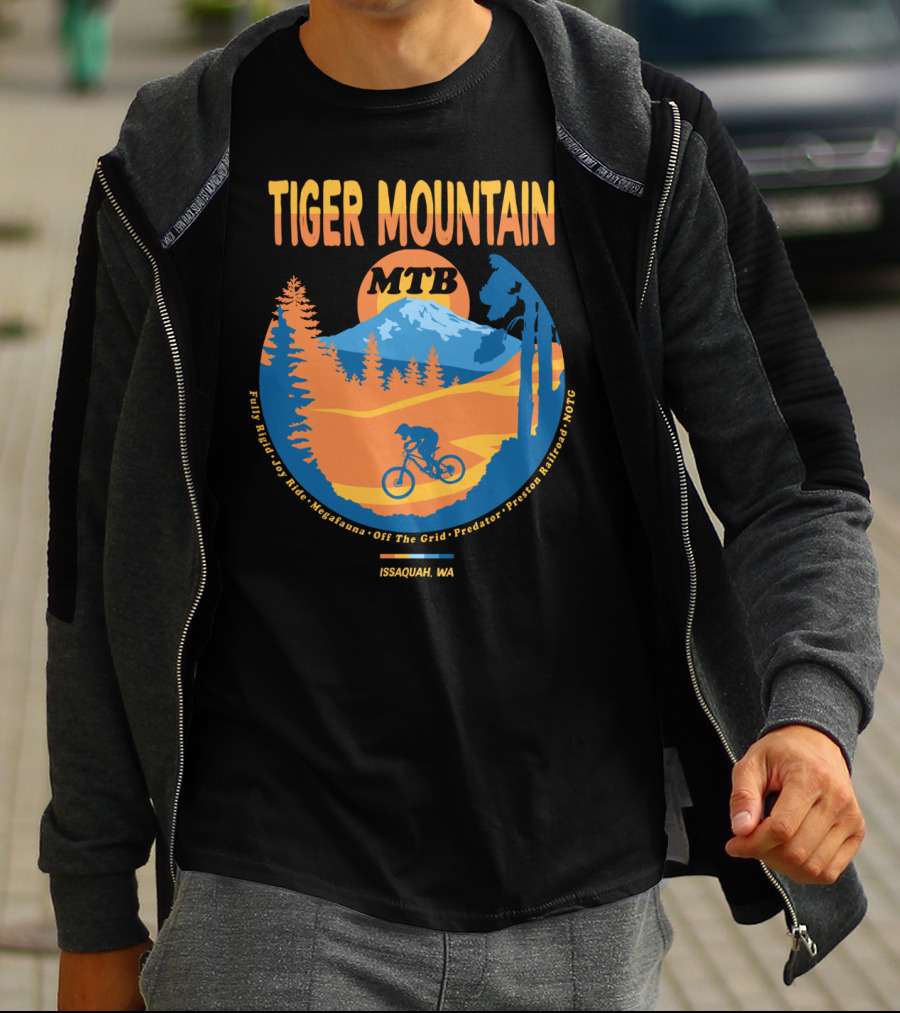 Tiger Mountain MTB Fully Rigid Joy Ride Megafauna Off The Grid Predator Preston Railroad NOTG Issaquah WA T-Shirt