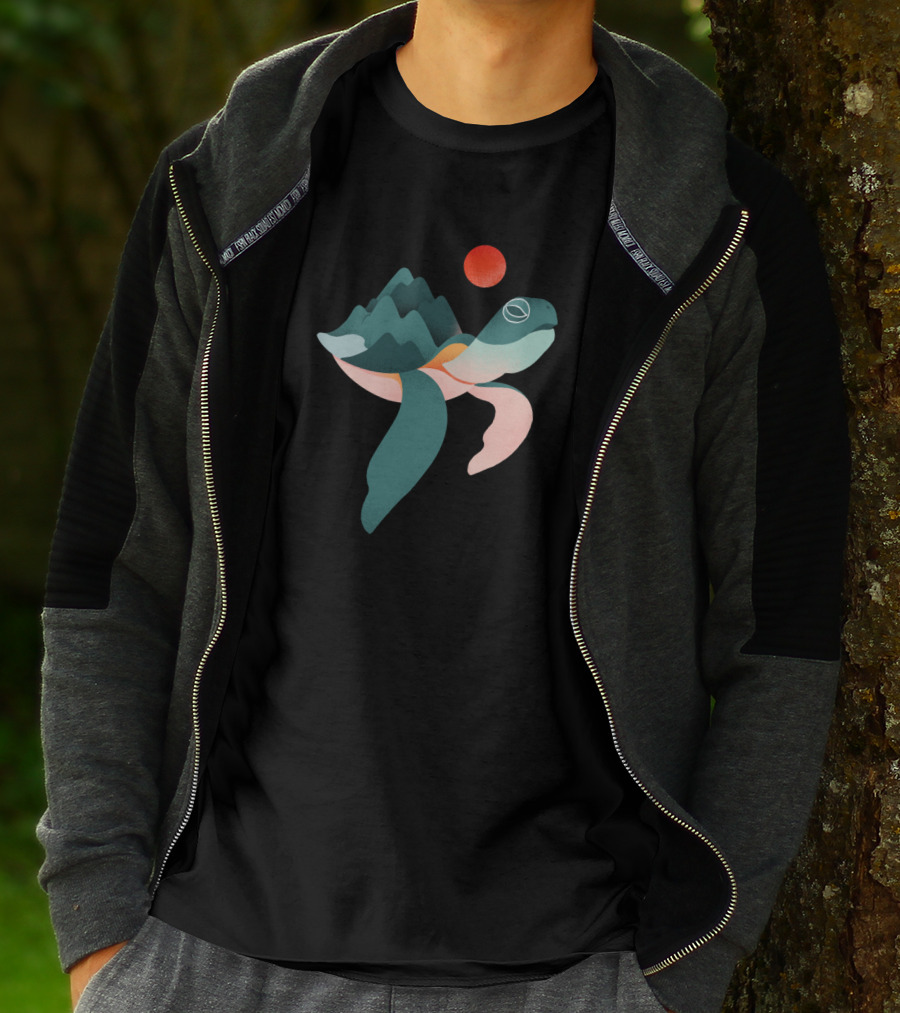 Archelon Oceanic Mountain Turtle With Rising Sun Image T-Shirt