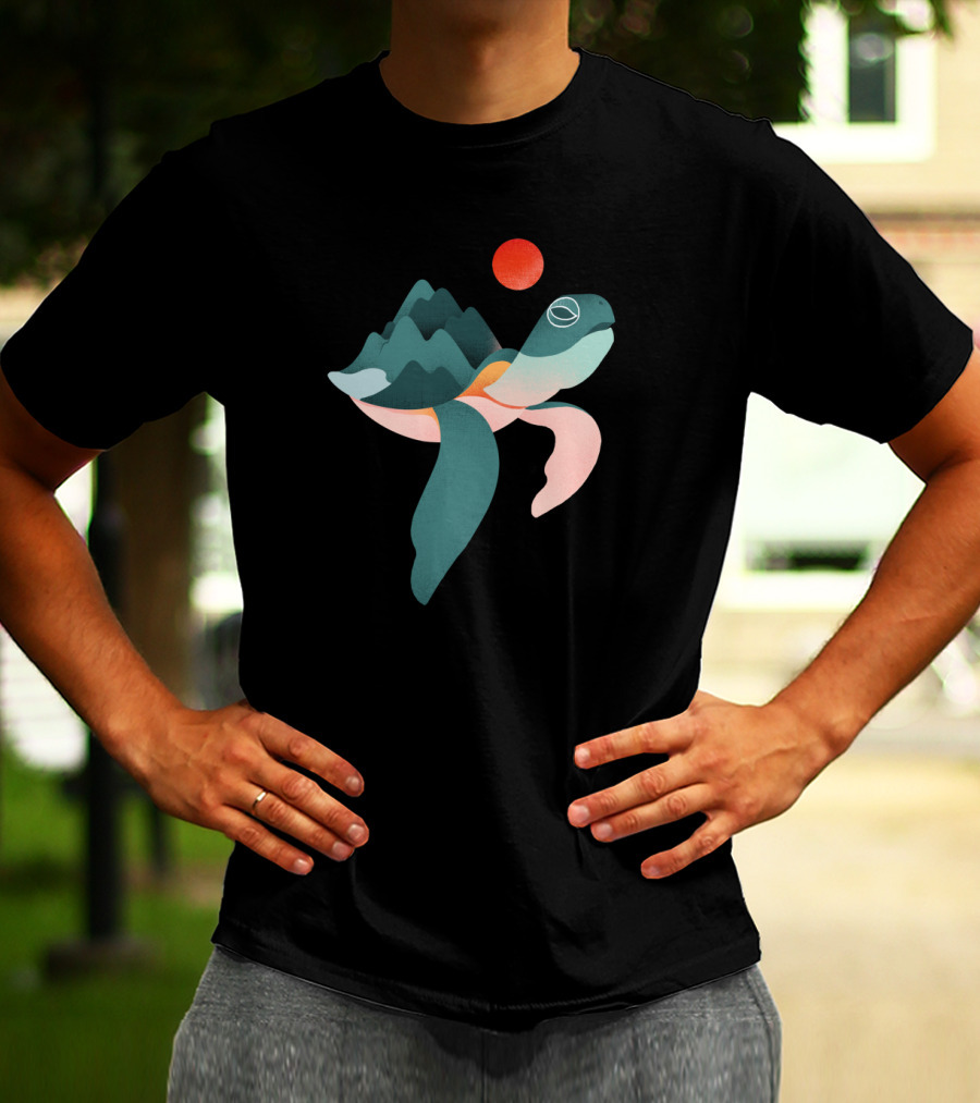 Archelon Oceanic Mountain Turtle With Rising Sun Image T-Shirt