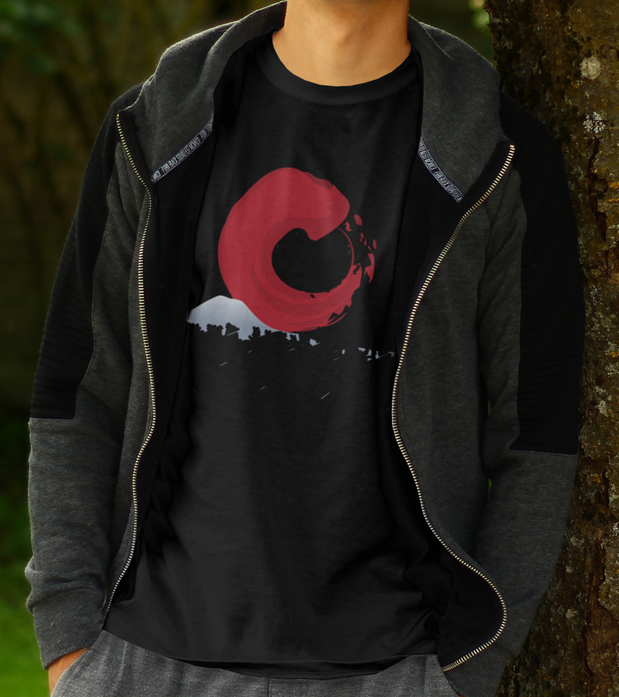 Tokyo Skyline With Red Sun And Silhouette Of Mount Fuji And Tokyo Tower T-Shirt