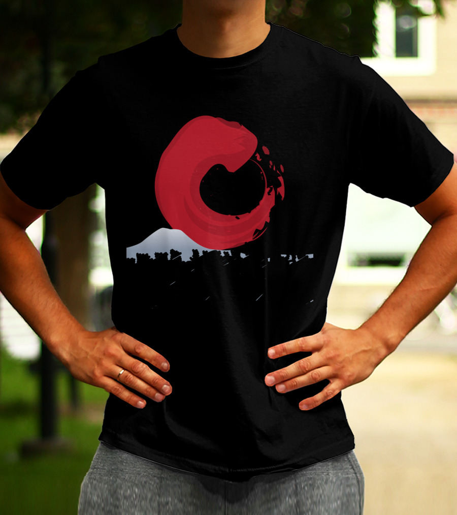 Tokyo Skyline With Red Sun And Silhouette Of Mount Fuji And Tokyo Tower T-Shirt