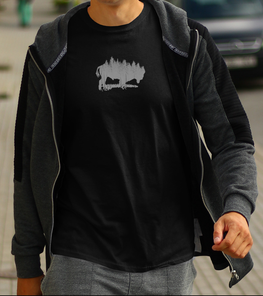 Bison Silhouette Overlaid With Forest Trees And Wildlife Reflections T-Shirt